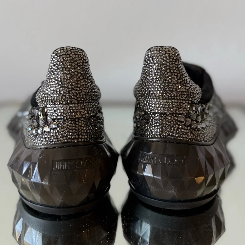 New JIMMY CHOO Crystal Womens Diamond F Low Top Sneaker 39 Black
